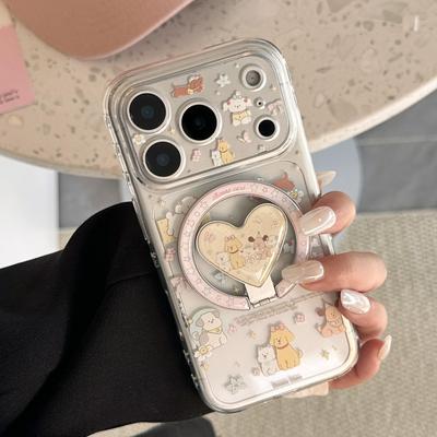 Милый чехол-подставка в форме сердца для щенка для iPhone 16, iPhone 17 и iPhone 17 Pro Max