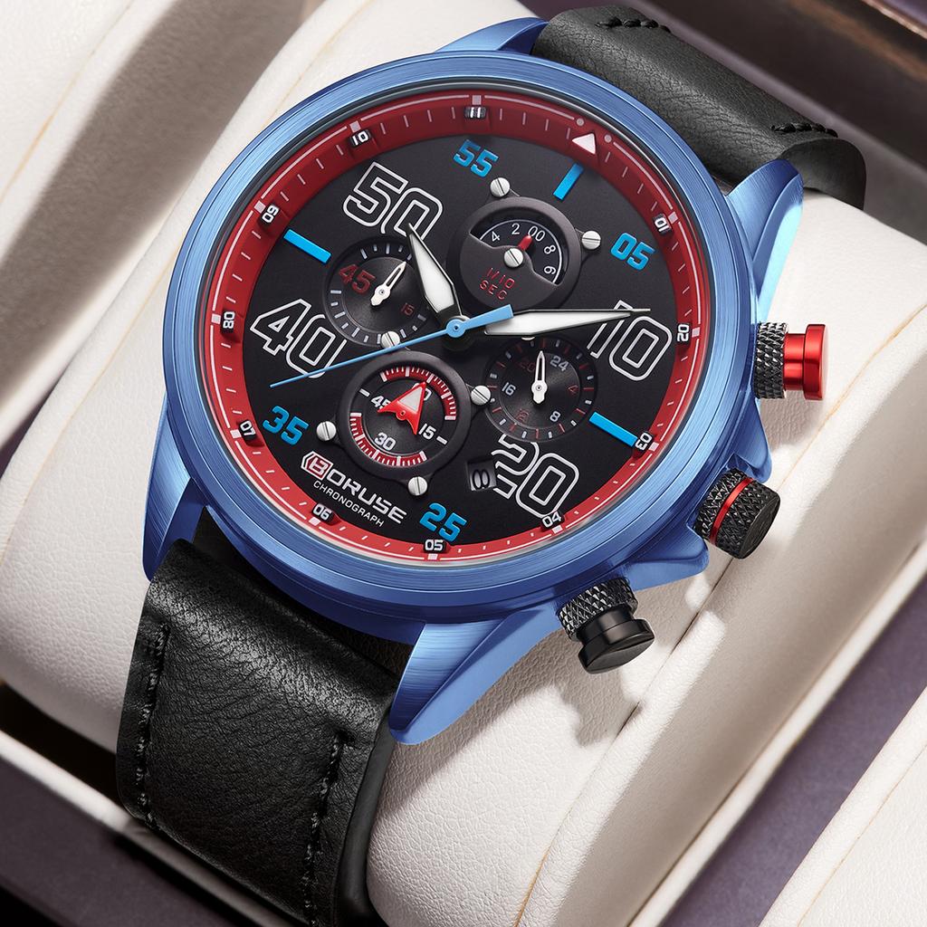 BORUSE Классические повседневные часы Мужские часы Большой циферблат Большие цифры Мужские часы Стрелочные кварцевые мужские часы Классические повседневные часы Кожаный ремешок