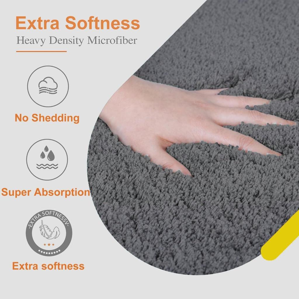 Premium Anti-Slip Microfibre Bathmat - 60cm X 40cm, Steel Grey, Pack of 2, Microfiber