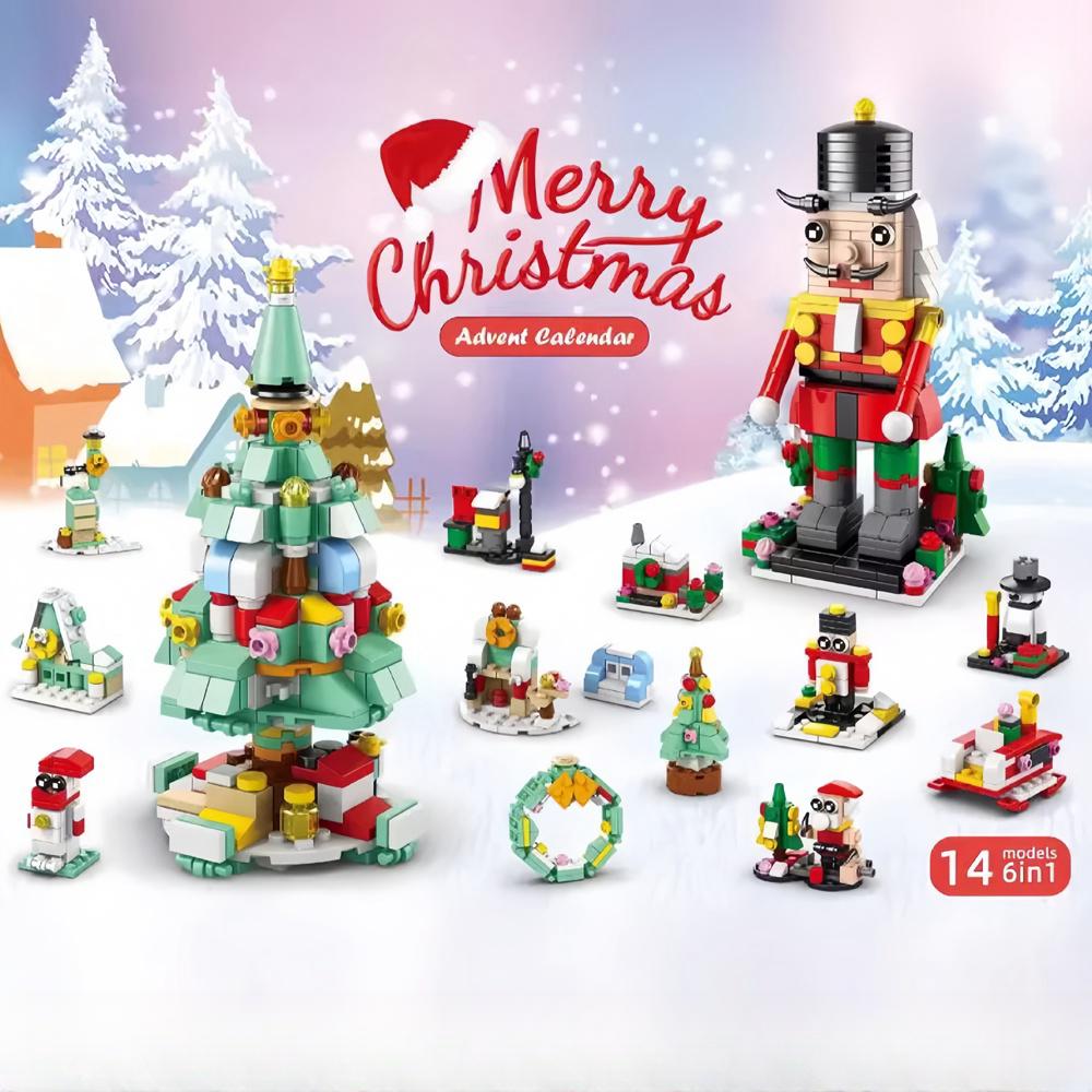 Knew Built Christmas Building Blocks Toys - Веселая игра в коробку с закрытыми дверцами Санта, Рождественская елка, Поезд, Олени - Идеальный подарок для детей