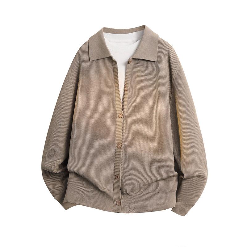 Вязаная куртка-поло с отложным воротником для мужчин, весна и осень, минималистичная толстовка в корейском стиле для мужчин, повседневная куртка, куртка-свитер