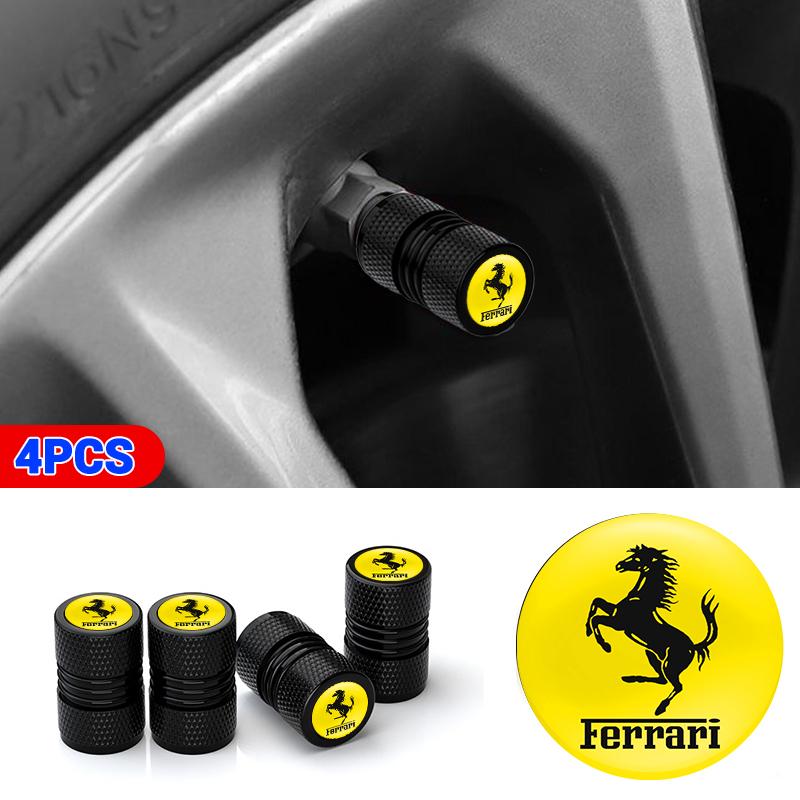 4PCS Aluminum Alloy Car Wheel Tire Valve Caps Tyre Stem Protect Cover for Ferrari Roma 488 Portofino SF90 458 488 599 612 FF F12 MQ3