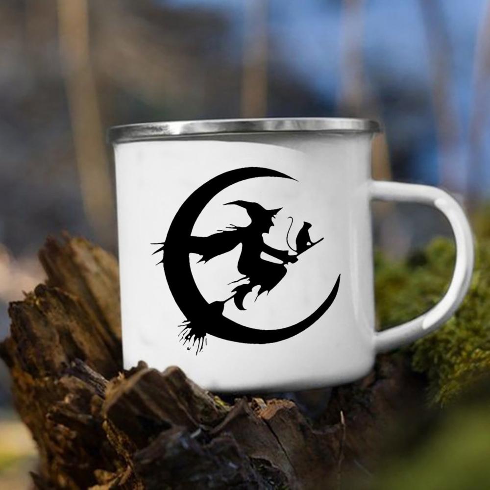 Witch Pumpkin Printing Mug Retro Halloween Enamel Handle Cups Coffee Tea Milk Mugs Party Kitchen Decorate Fun Gift for Children