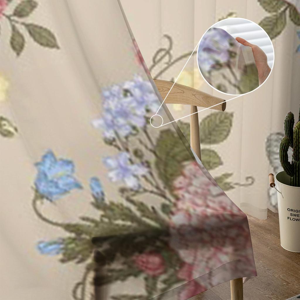 Цветочный букет из разноцветных цветов, шифоновые прозрачные шторы для гостиной, спальни, кухни, украшения окон, вуали, тюль, занавески