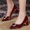 Fashion Luxury Square Rhinestone Women's Wedding Shoes Spring Silk Pointed Toe Pumps Woman Party Dress Shoes Thick High Heels