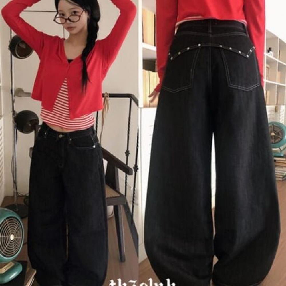The Pink High Waist Non Fade Back Stud Wide Pants Fuchsia