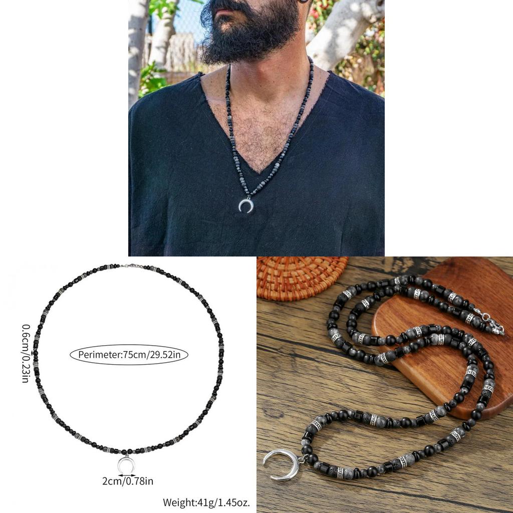 Vintage Moon Pendant Necklace With Geometric Design For Men And Women