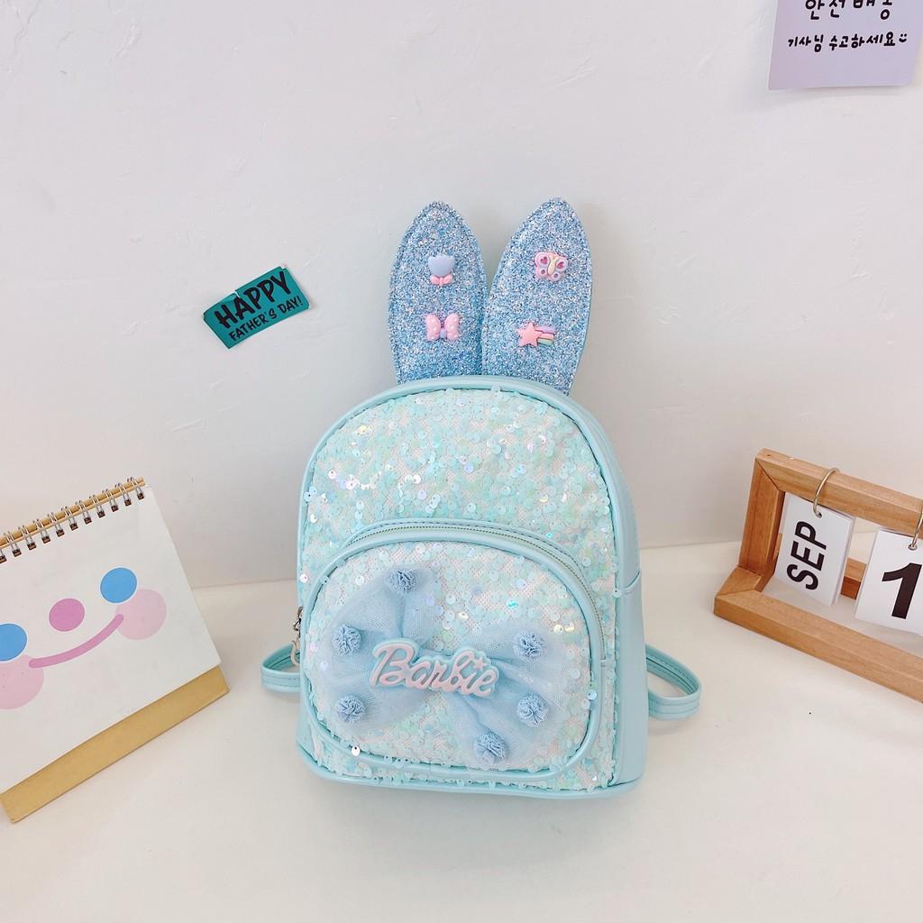 Letter Rabbit Ear Bow Sequin Childrens Backpack Zipper Design Layered Storage