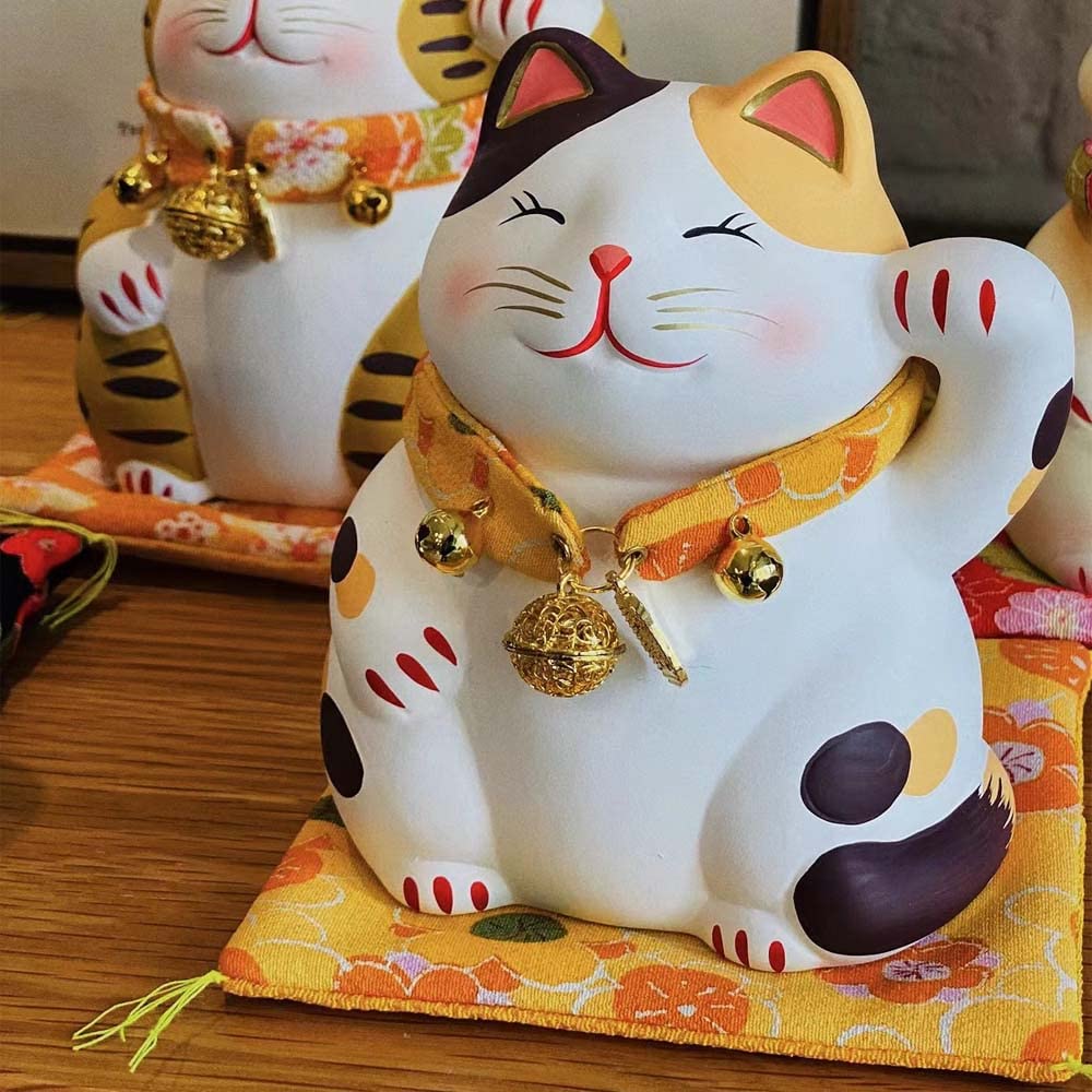 Счастливый кот, нарисованный, открывающий процветание, приглашающий хорошие деньги, удачу, счастливый милый кот, фэн-шуй, новый керамический талисман, украшение, живопись, празднование,