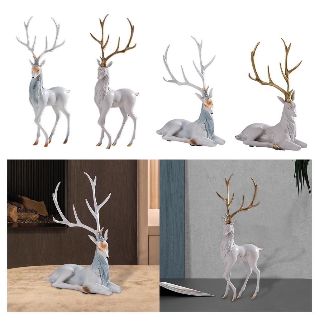 Elk Figurine Collection Resin Tabletop Ornament Animal Sculpture for Cabinet Table Centerpiece Bookshelf Shelf Home Decoration