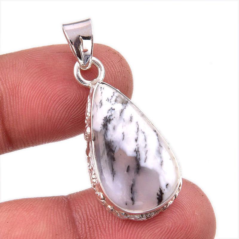 Natural Dendrite Opal Gemstone 925 Solid Sterling Silver Gift Pendant 1.5" P2N18