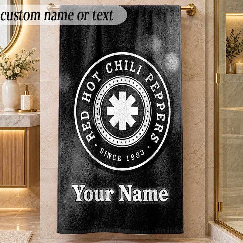 Beach TowelRed Hot Chili Peppers Custom Name Text Personalized Soft Towel for Beach Pool Indoor Home Decor Gift