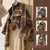 Контрастные шерстяные клетчатые женские рубашки Винтажные женские блузки с отложным воротником и длинными рукавами Весенние и осенние повседневные универсальные свободные топы