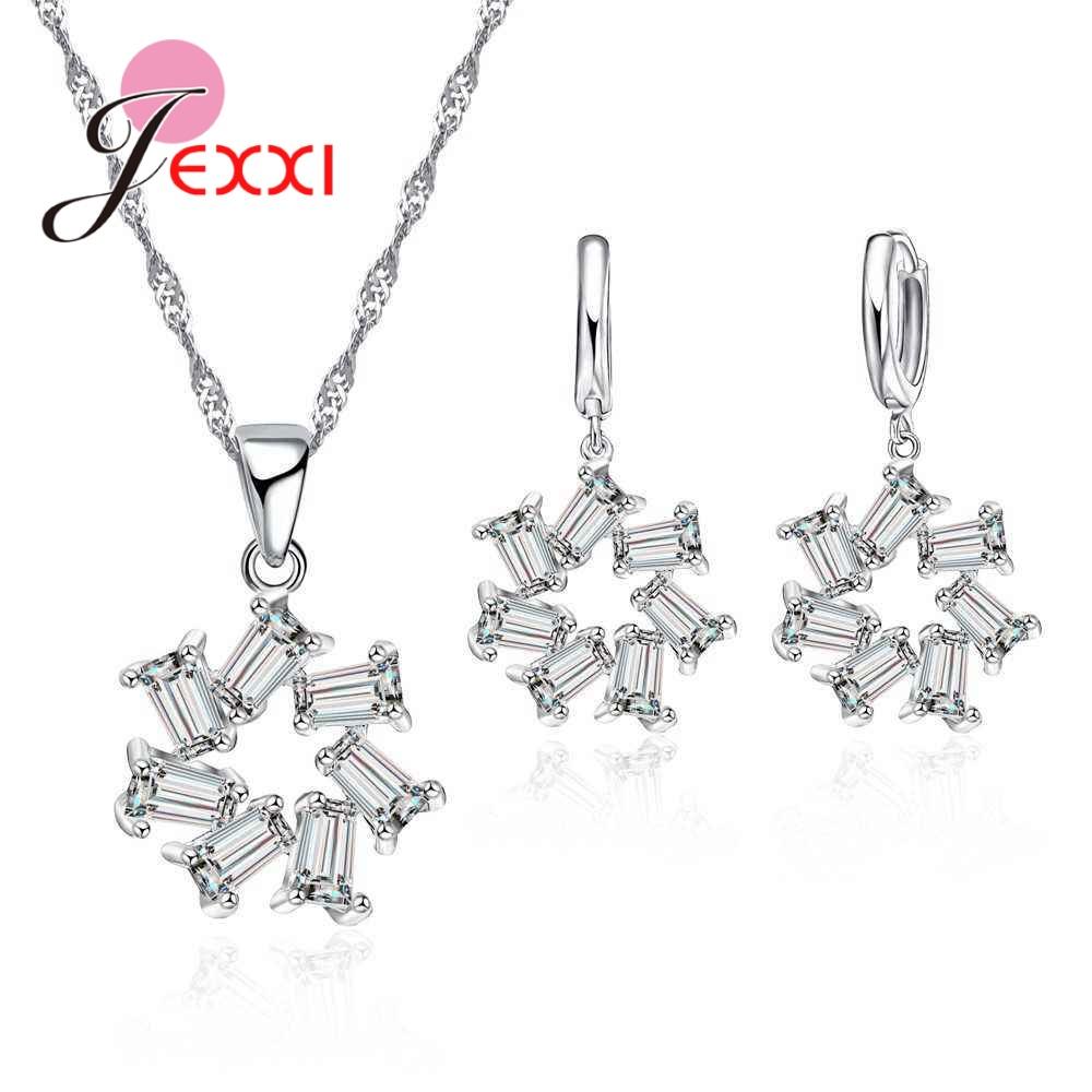 Delicate Shiny AAA Cubic Zircons Pendant Necklace Earring Jewelry Sets 925 Sterling Silver Color For Women Anniversary Banquet