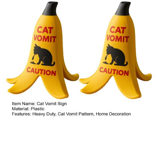 1/2Pcs Cat Vomit Caution Sign Banana Peel Cat Vomit Warning Sign Home Office Mini Table Sign Humorous Decoration Animal Lovers Gift
