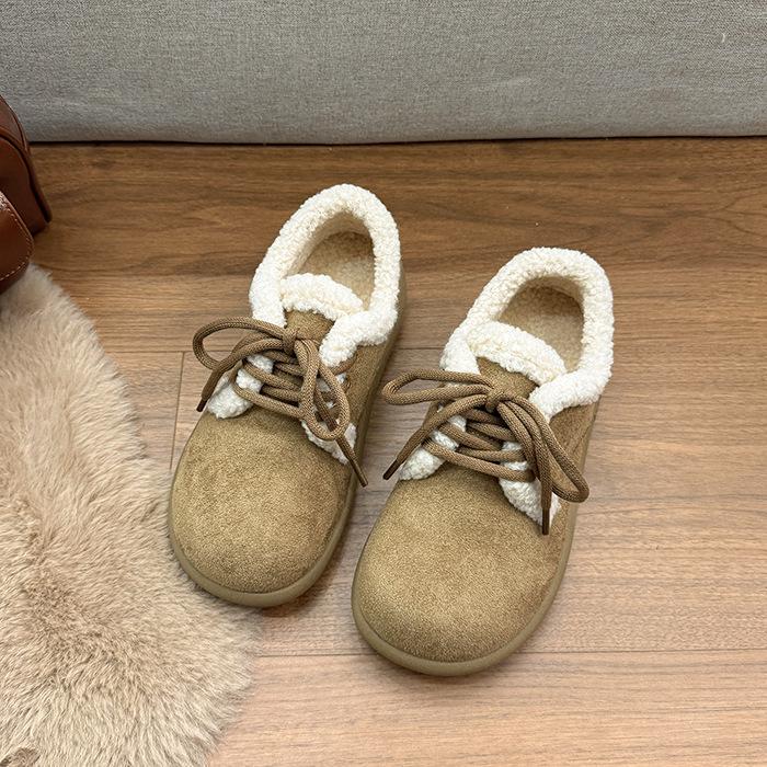 Японские большеголовые осенне-зимние новые толстые бархатные теплые хлопковые туфли женские туфли цвет Майяр нескользящие ретро пушистые повседневные туфли