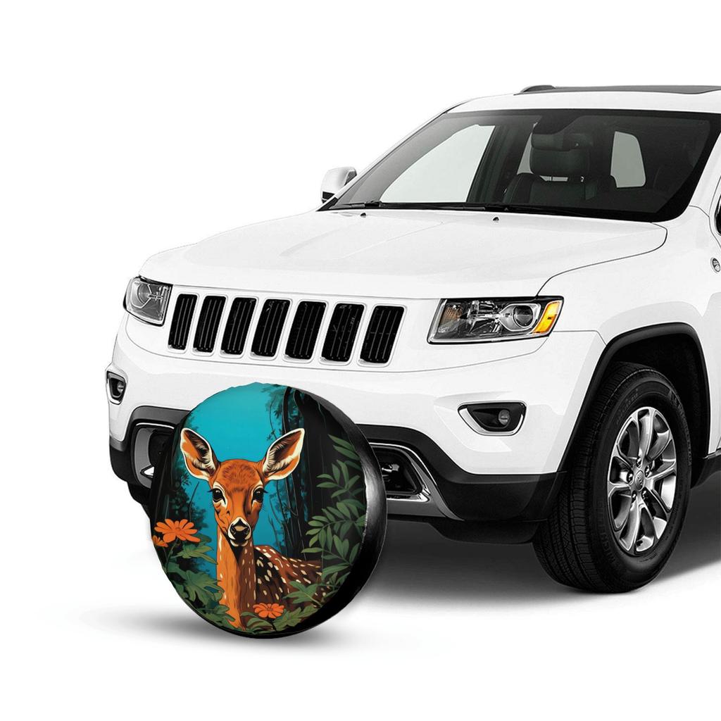 1pc Jungle Deer Print Car Spare Tire Protection Cover | Suitable For 14-17 Inch Tires, Polyester Material, Universally Applicabl