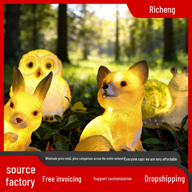 American Style Solar Animal Garden Ornament - Resin Outdoor Courtyard Decoration Lamp