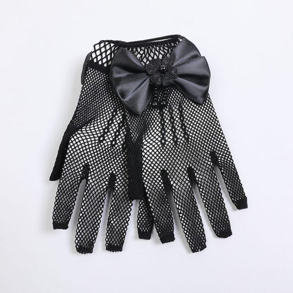 Bow Knot Lace Mesh Gloves Short Etiquette Dress Gloves Holiday Princess Birthday Party Gloves
