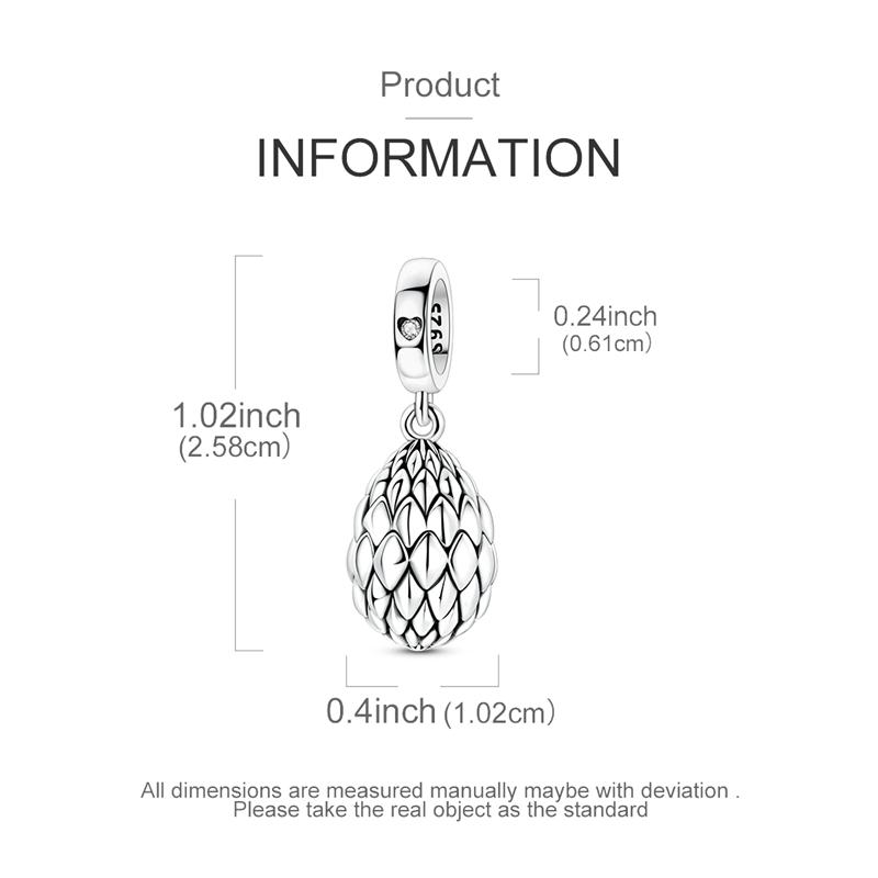 925 Sterling Silver Dragon Egg Opening Closing Charms Bead CZ Zircon Pendants Fit Original Bracelet DIY Jewelry Gift