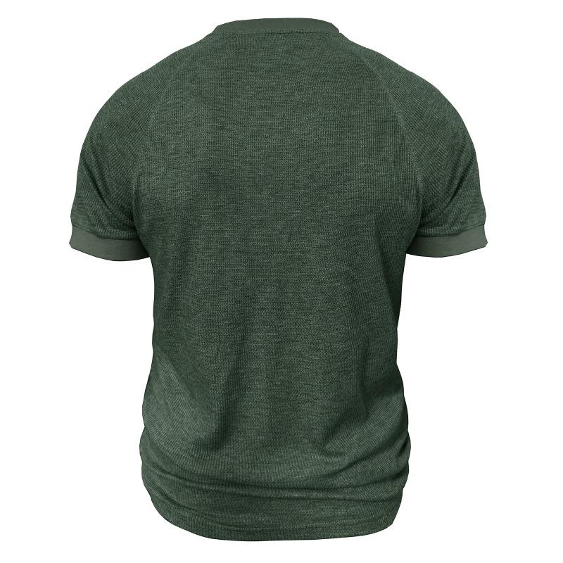 Men White Waffle Knit Crew Neck Short Sleeve T-Shirt Casual Solid Top