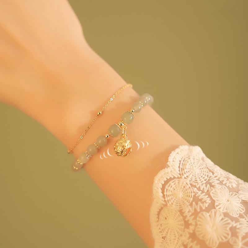 High-End Natural Hetian Jade Wind Chime Bracelet for Women - Lucky Bead Palace Bell Design