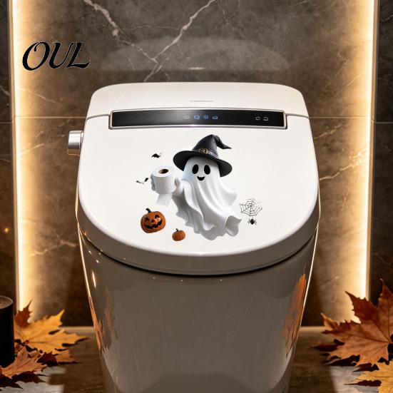 Halloween Party Bathroom Decor Toilet Sticker, Ghost And Skeleton Print Decals, Waterproof PVC Easy Peel Stick Decals Spooky Stickers, for Seats Tiles