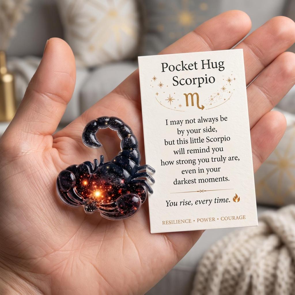Pocket Hug Keepsake Zodiac Token Handmade Acrylic Charm with Message Clear Heart Card Inspirational Comfort Meaningful Gift for Him Her Greeting