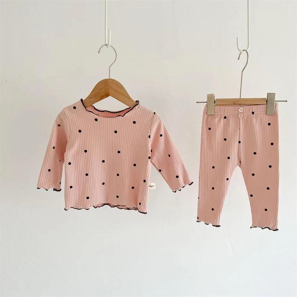 Polka Dot Korean Style Pajamas - Spring & Autumn Girls' Two-Piece Home Suit for Kids
