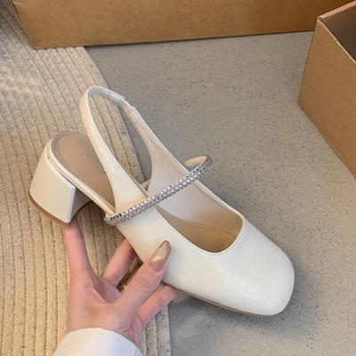 Босоножки на квадратном каблуке Женские с квадратным носком, с неглубоким вырезом, блестящие, с тонким ремешком, противоскользящие и износостойкие туфли на каблуке