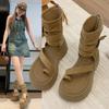Ботильоны с толстой подошвой и закрытым носком, крутые ботинки-трубы для женщин, 2025 лето, новые французские сандалии-маффины с вырезами, римские короткие ботинки, сжимающие ногу