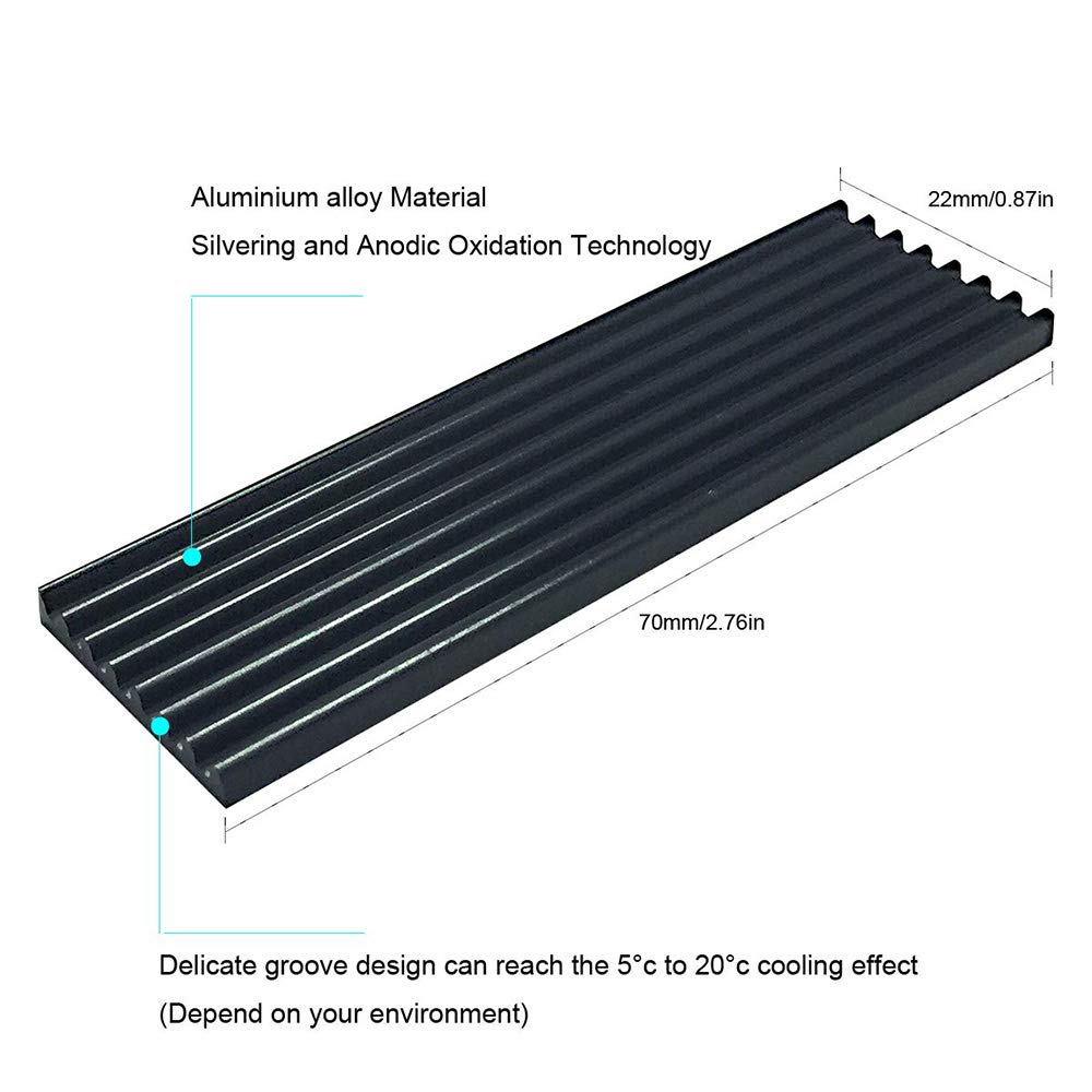 CTRICALVER Охлаждение SSD 70 мм x 22 мм x 2280 Черный радиатор M.2, Терморегулирующие ребра, 4 шт., 3 мм, Алюминий, Совместим с M.2,