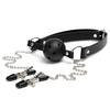 Leather Gag with Nipple Clamps and Chain - Erotic Stimulation Device