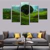 Wall Art Canvas Painting Modern HD Printing 5 Pieces Green Hill and Green Tree Nature Landscape Poster Living Room Decor