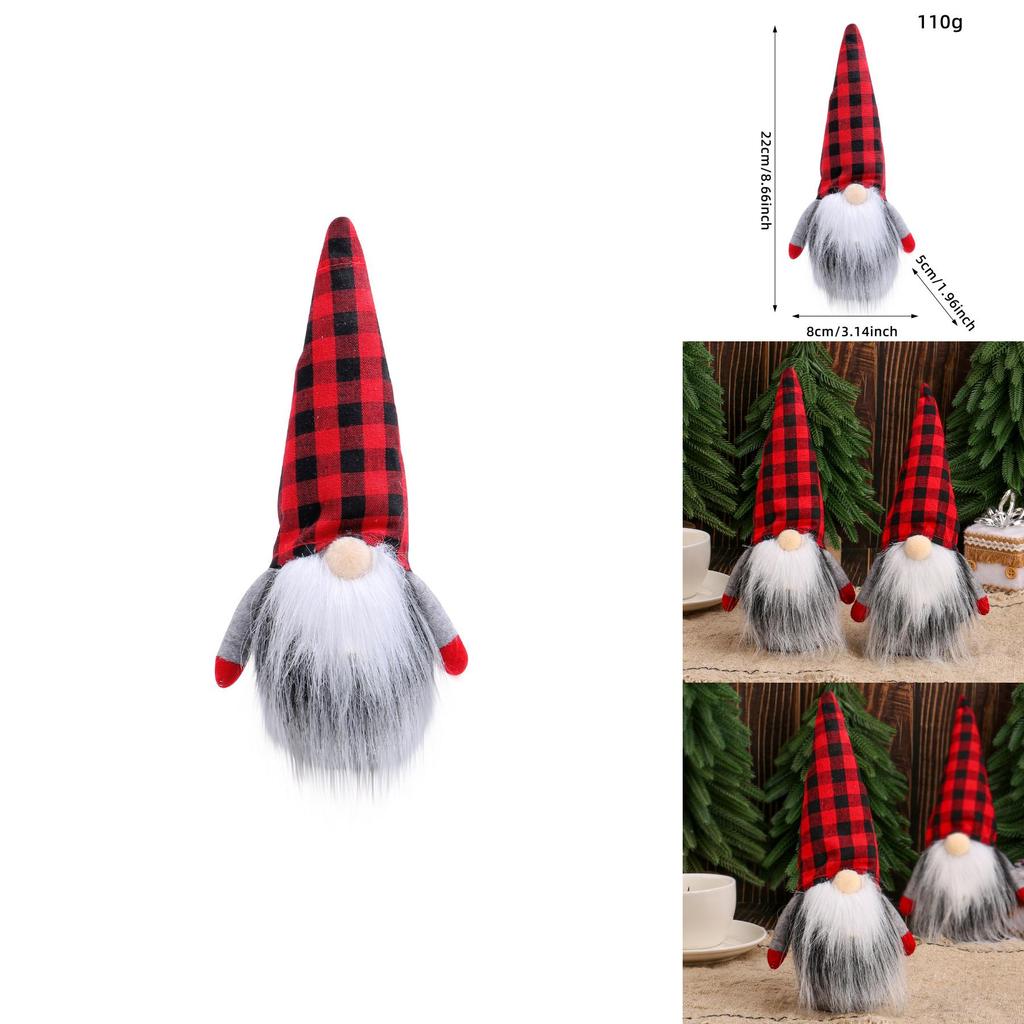 Christmas Gnome Plush Figure With Red Black Checkered Fabric For Holiday Decor
