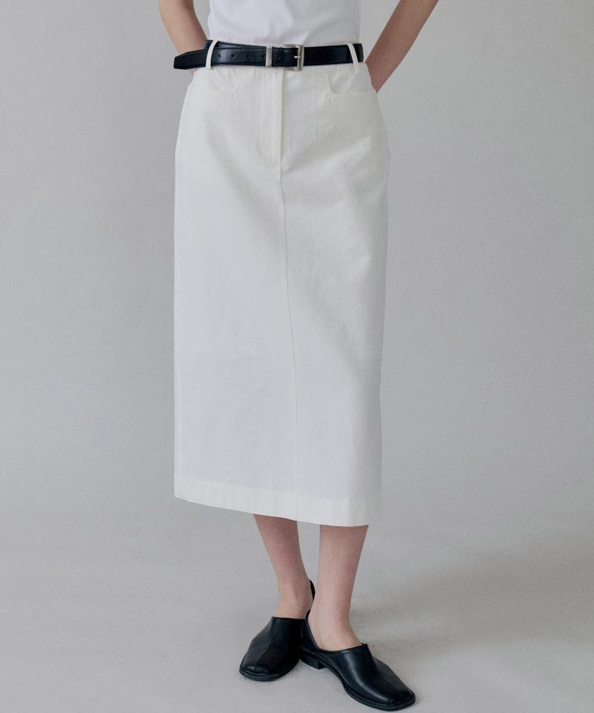 Step Around Straight Pocket Cotton Skirt_White