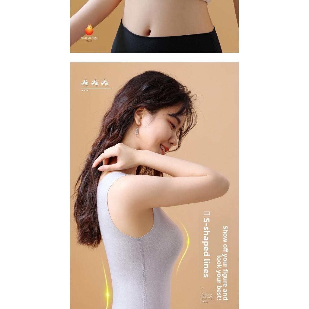 Women's Warm Sleeveless Warm Top - Winter Warmth, High Elasticity -Line Contour Shirt, Round Neck Fitness and Stacking Shirt - Soft and Comfortable