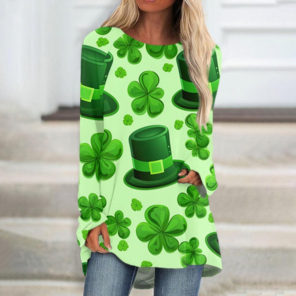 Женская повседневная мода St. Блузка средней длины с длинными рукавами и принтом «День Святого Патрика»