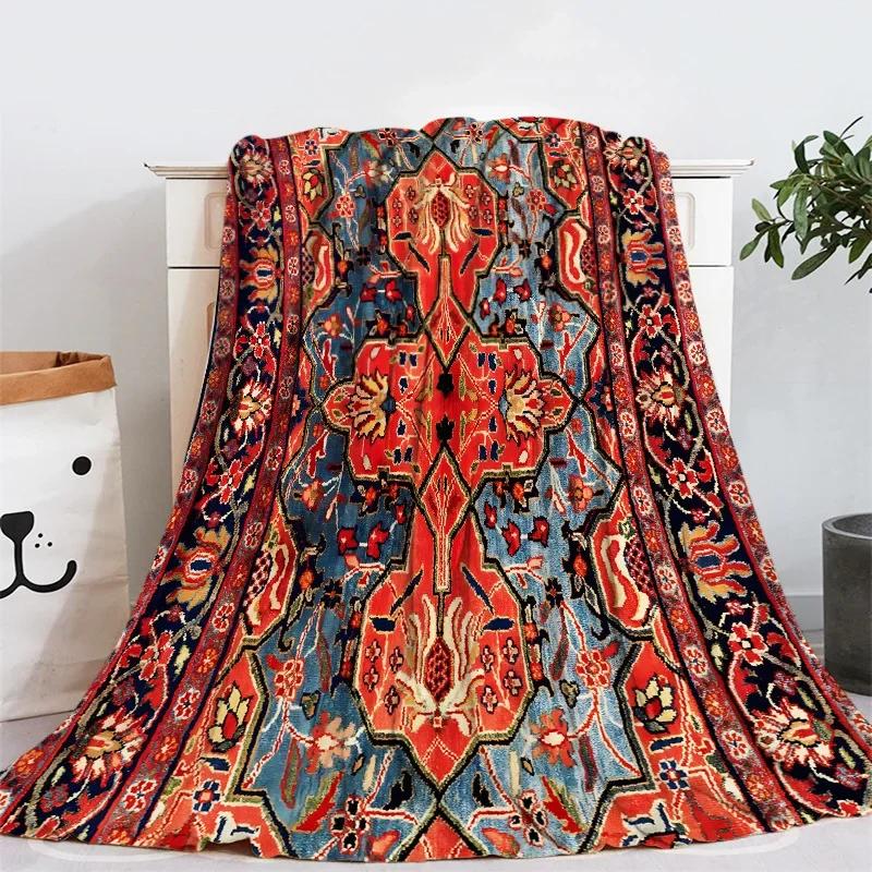 Geometric Ethnic Boho Pattern Flannel Throw Blanket Soft Warm for Home Sofa Decor Kids Adults Camping Blanket King Queen Size