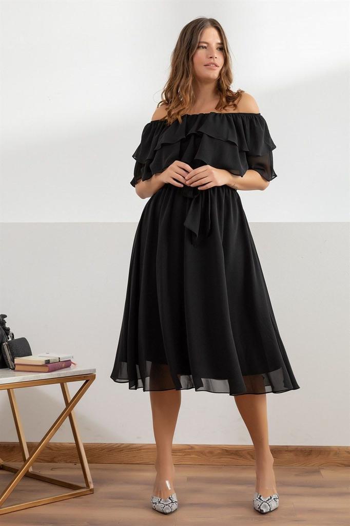 Женское платье большого размера бордовое шифоновое платье с воротником «Кармен Мадонна» больших размеров