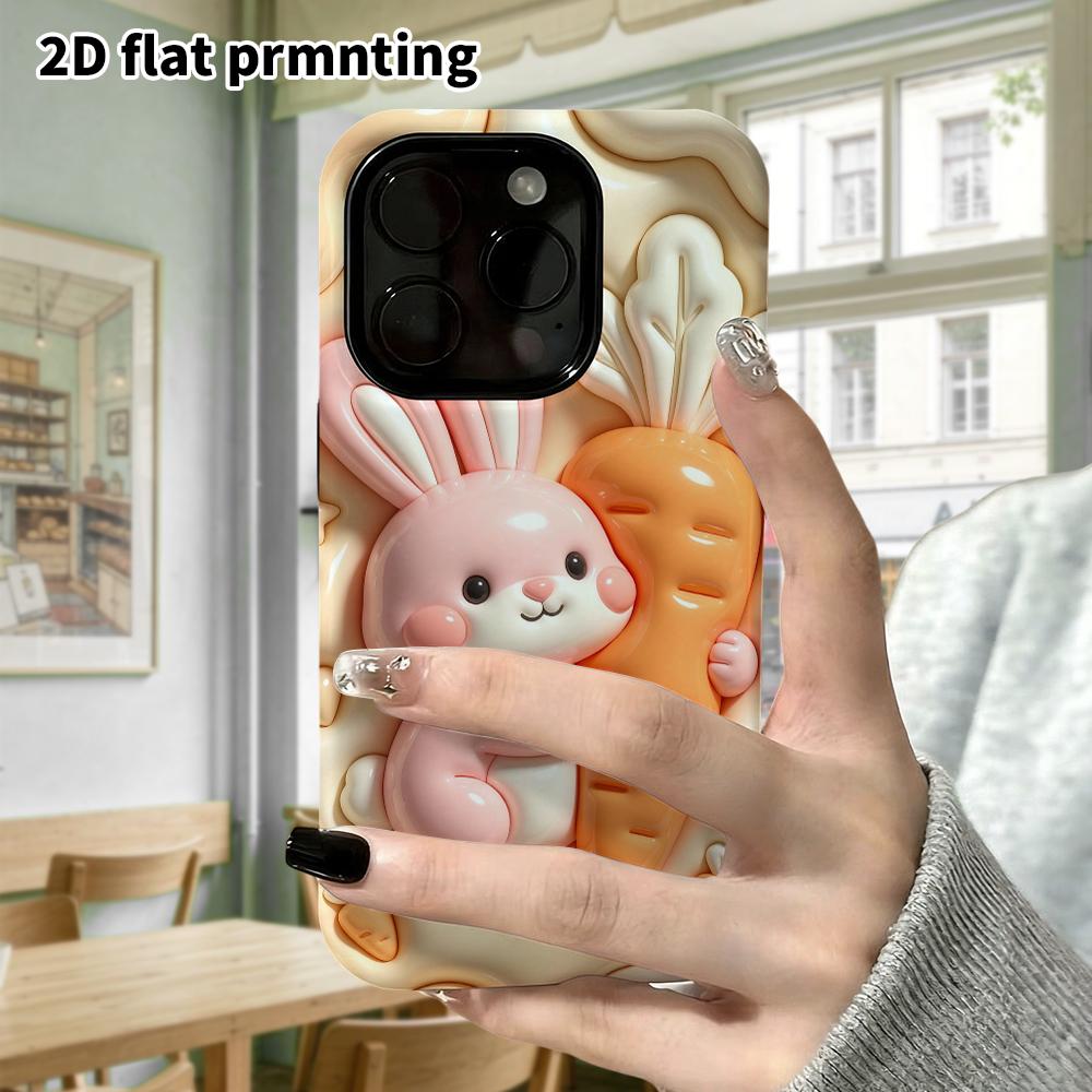Чехол для телефона: 2D плоский дизайн, подходящий для защитного чехла iPhone 18 17 16 15 14 13 Pro, с кроликом, обнимающим морковку, идеален для Рождества и Хэллоуина