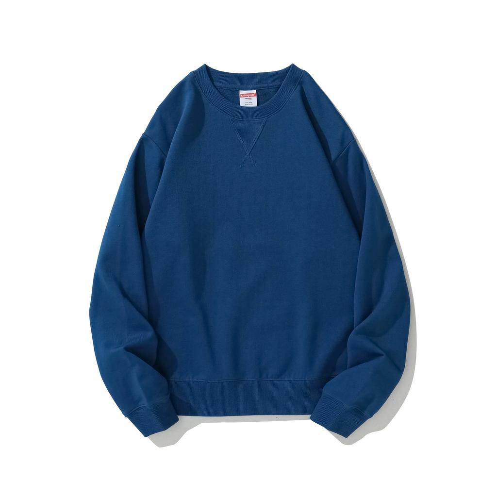 Мужской весенне-осенний пуловер 380 г большого размера с круглым вырезом, свободного кроя, с длинным рукавом, однотонная толстовка