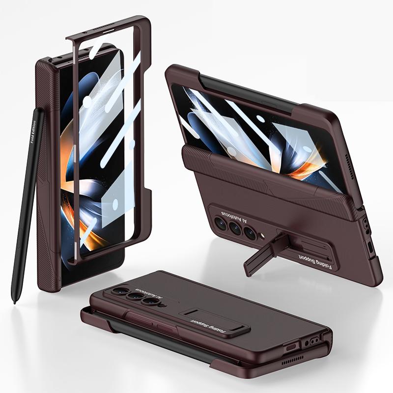 Magnetic Hinge Protection Screen Protector Cover For Samsung Galaxy Z Fold 4 Z Fold 5 Z Fold 3 5G Case with Pen Holder Slot and Stand Bracket