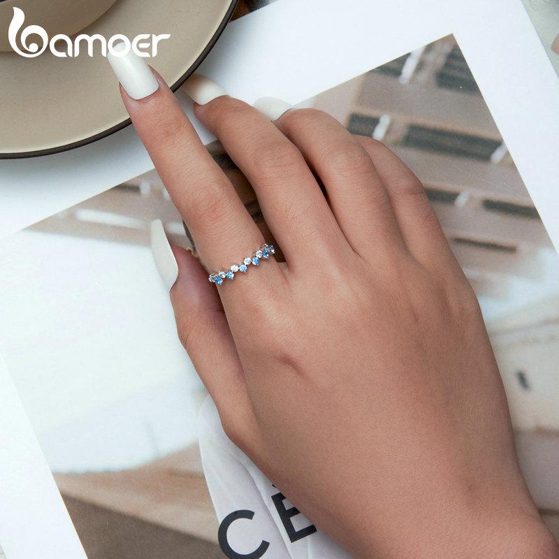 BAMOER из стерлингового серебра 925 пробы, минималистичное кольцо с синим цирконом и красочное кольцо из рыбьей чешуи для женщин, эффектное кольцо, ювелирные изделия, подарок