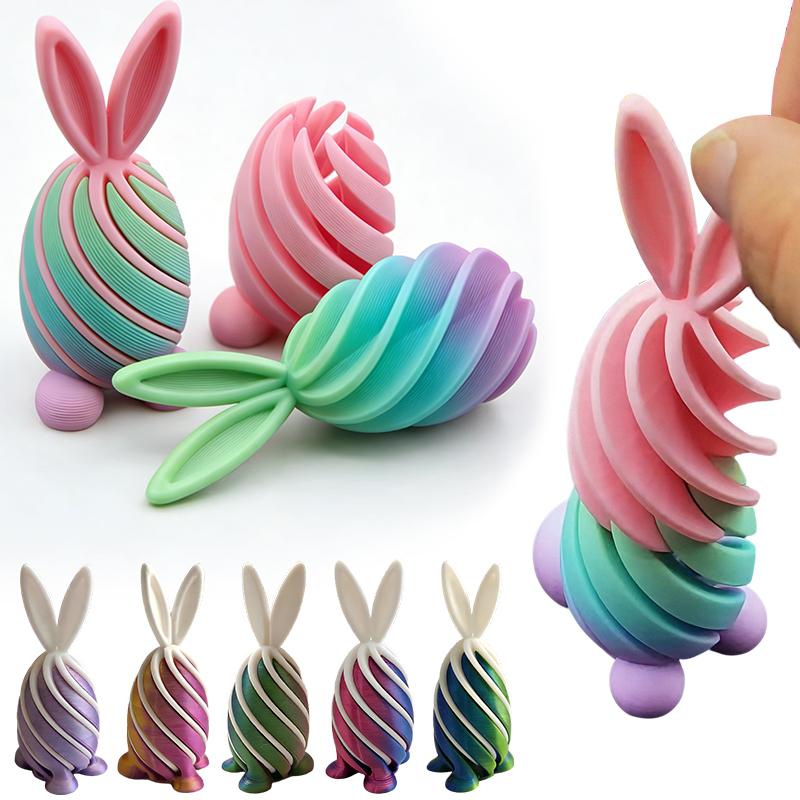 3D Printed Spiral Bunny Fidget Toy Gear Liquid Flow Cone With Rotating Design Anxiety Relief Toys Easter Day Desk Ornament Gift