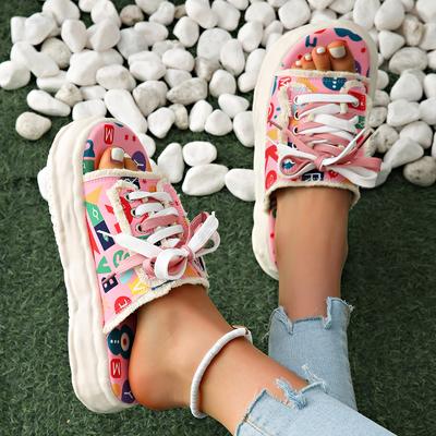 Женские тапочки Новые дизайнерские тапочки с граффити Туфли-мюли на платформе Уличные клоги Плоские повседневные сандалии Домашние шлепанцы Женские