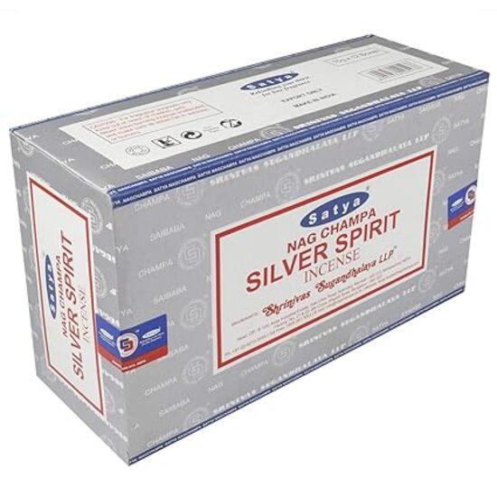 Satya Благовония Nag Champa Silver Spirit Агарбатти 180 грамм коробка | 12 упаковок по 15 грамм каждая в коробке | Экспортное качество