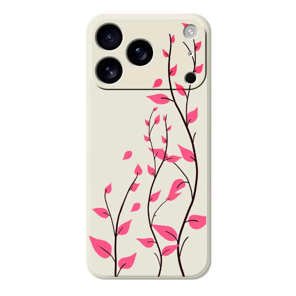 For iPhone 17 Pro Case Red Leaves Pattern Printing Straight Edge TPU Phone Back Cover