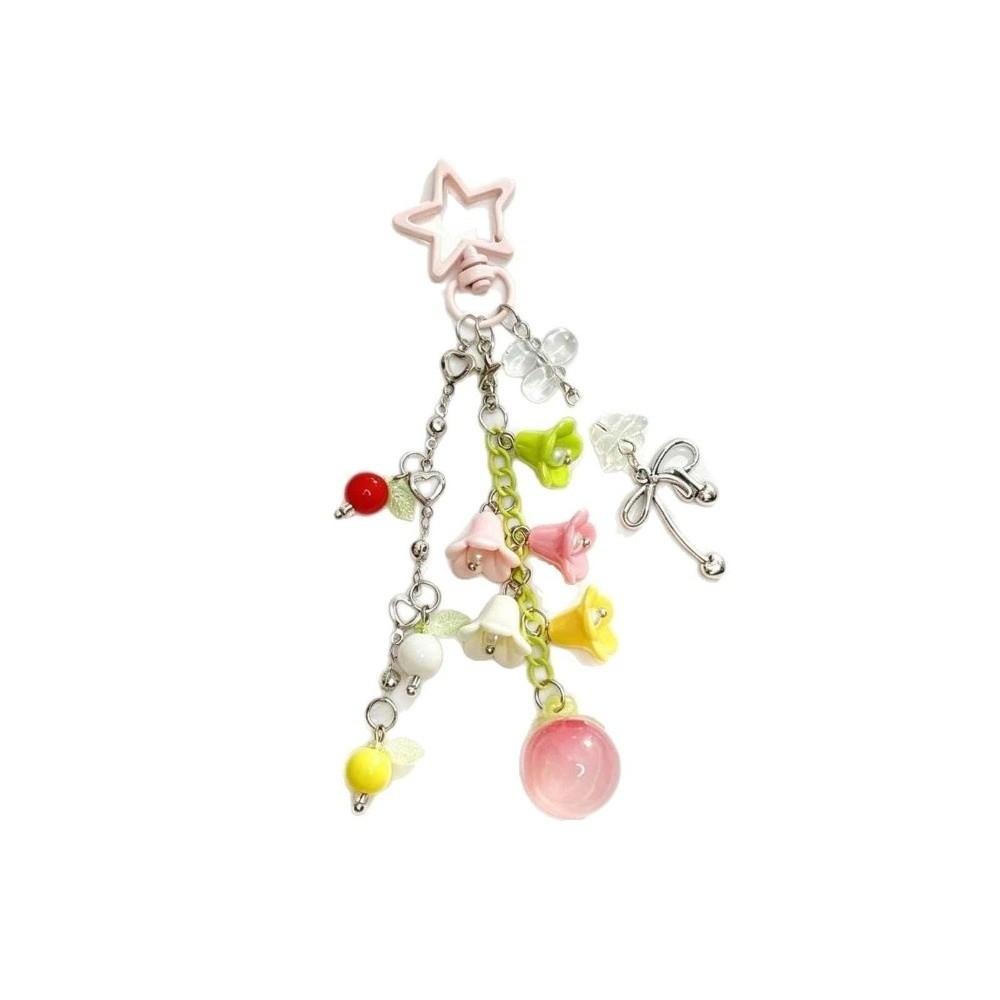 Acrylic Beads Flower Pendant Contrast Color Star Tassel Key Chain Beaded Hanging Backpack Decor