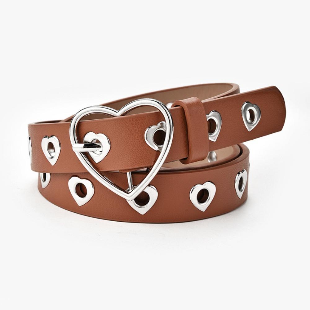 Versatile Faux Leather Belt Adjustable Decorative Waist Belt Cool Heart Buckle Belt For Women
